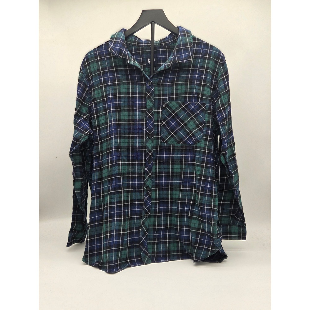 GAP Women's XL Relaxed Fit Flannel Plaid Shirt Green Blue NWT 101-859